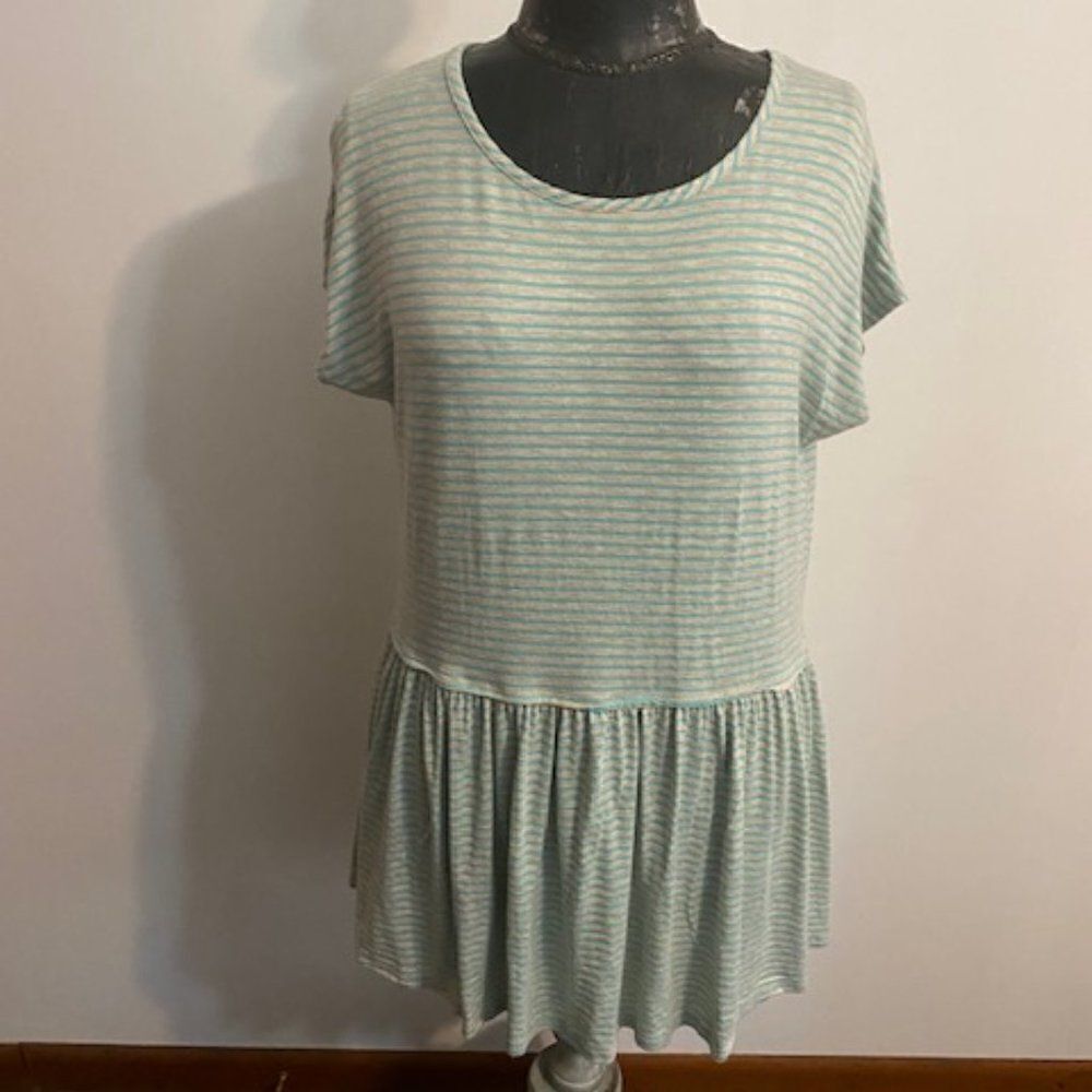 Honeyme Green Stripe Peplum tunic. size L